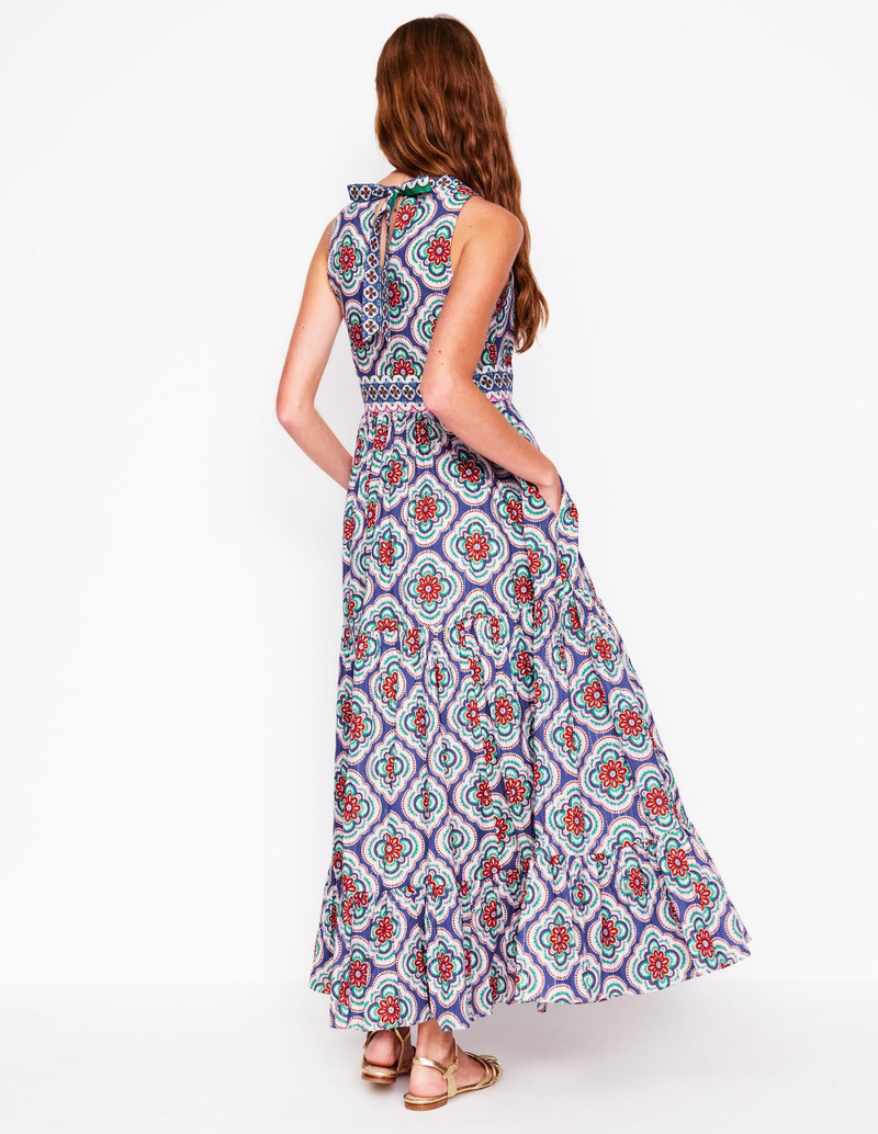 Serena Cotton Tie Maxi Dress-Bright Blue, Botanic Blush 4