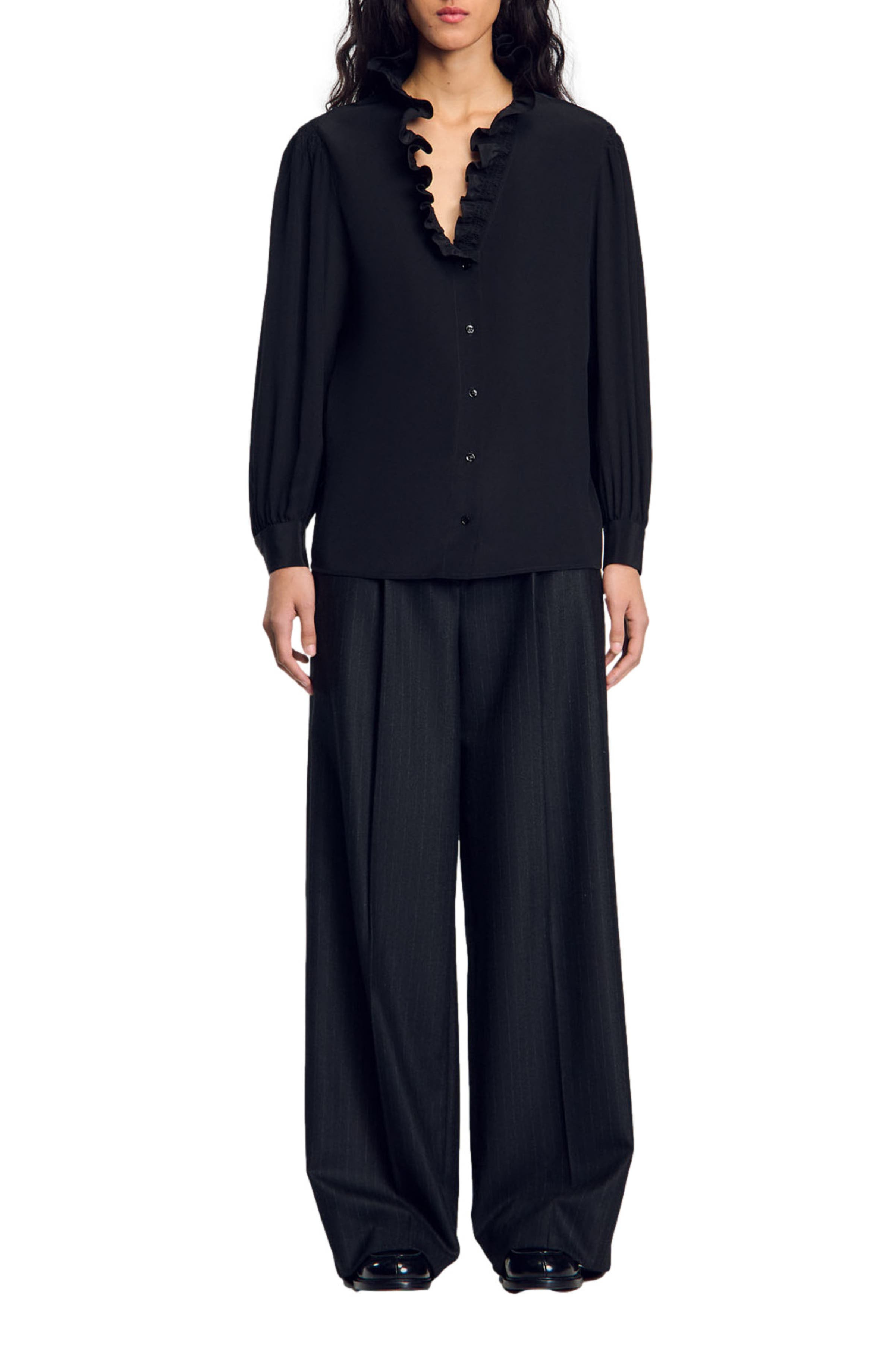 SANDRO Floaty silk shirt in Black at Nordstrom - 3