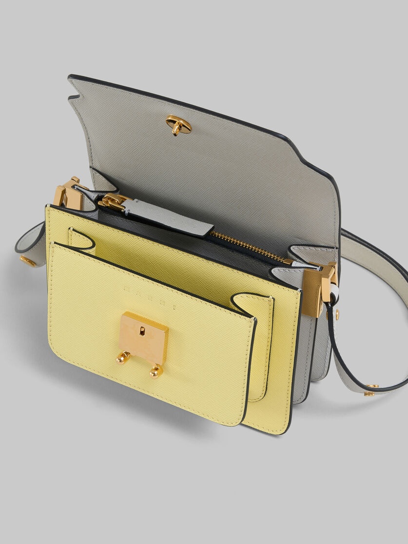 TAN YELLOW AND GREY SAFFIANO LEATHER MINI TRUNK BAG - 3