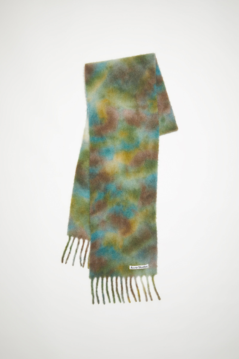 Wool mohair tie-dye scarf - Acid green/lavender blue 1