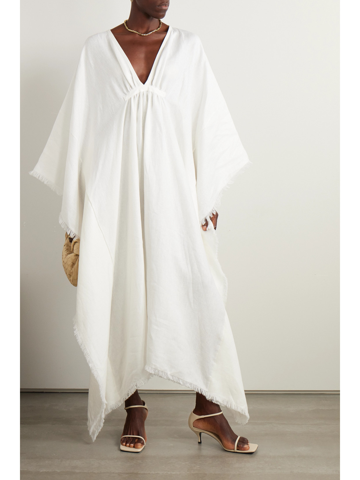 Gloria Frayed Gathered Linen Maxi Dress - 2
