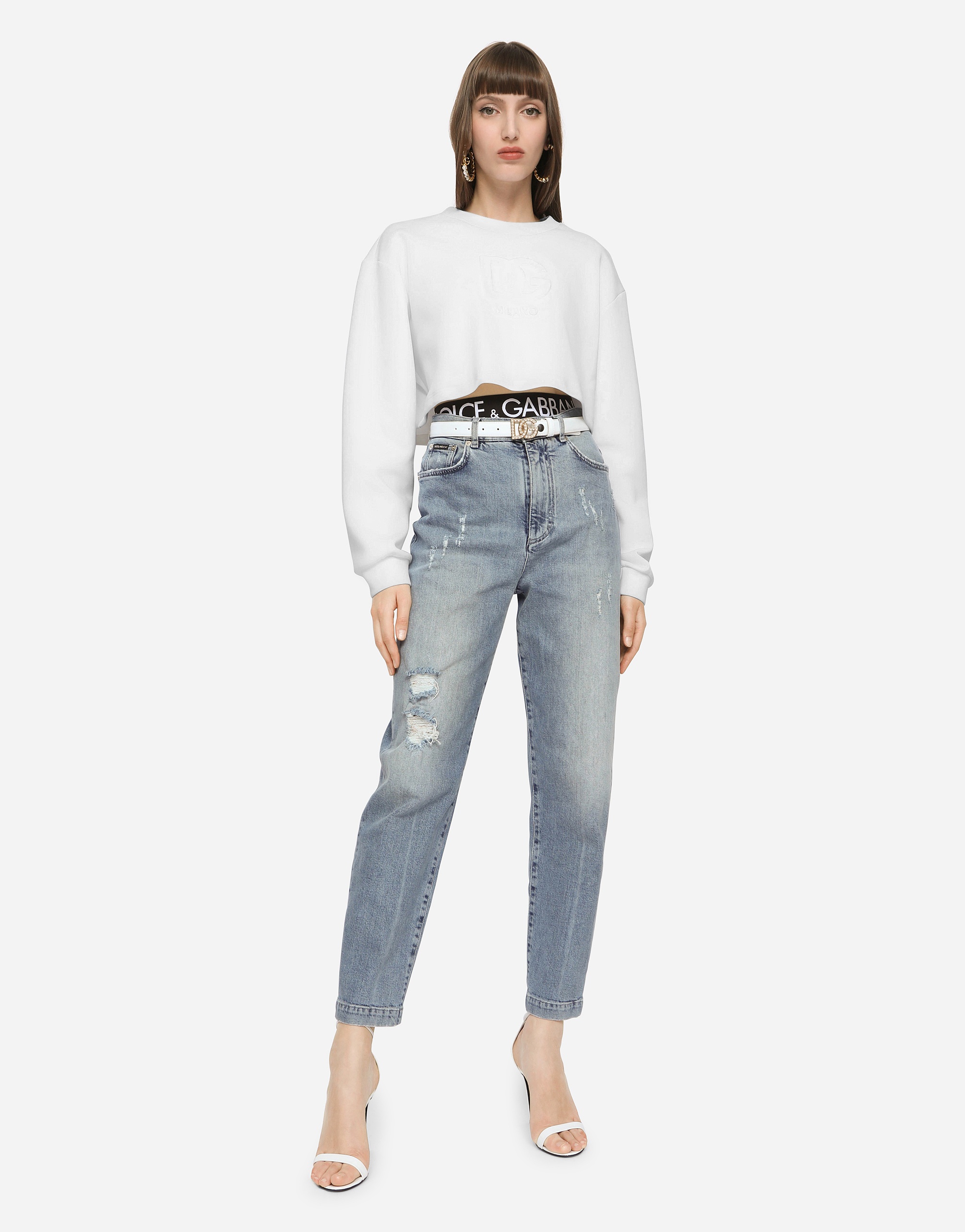 Boyfriend jeans in light blue denim with rips - 2