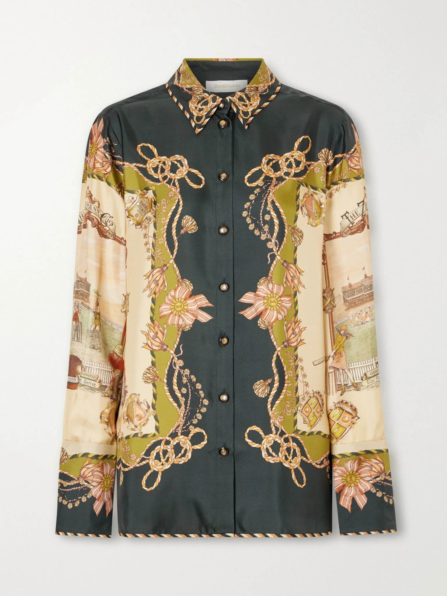 Valiant printed silk-twill shirt Brown - 1