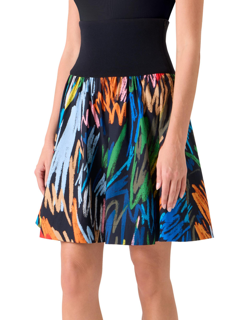 Women's Abstract Print Cotton A-Line Miniskirt - Black Multi 3