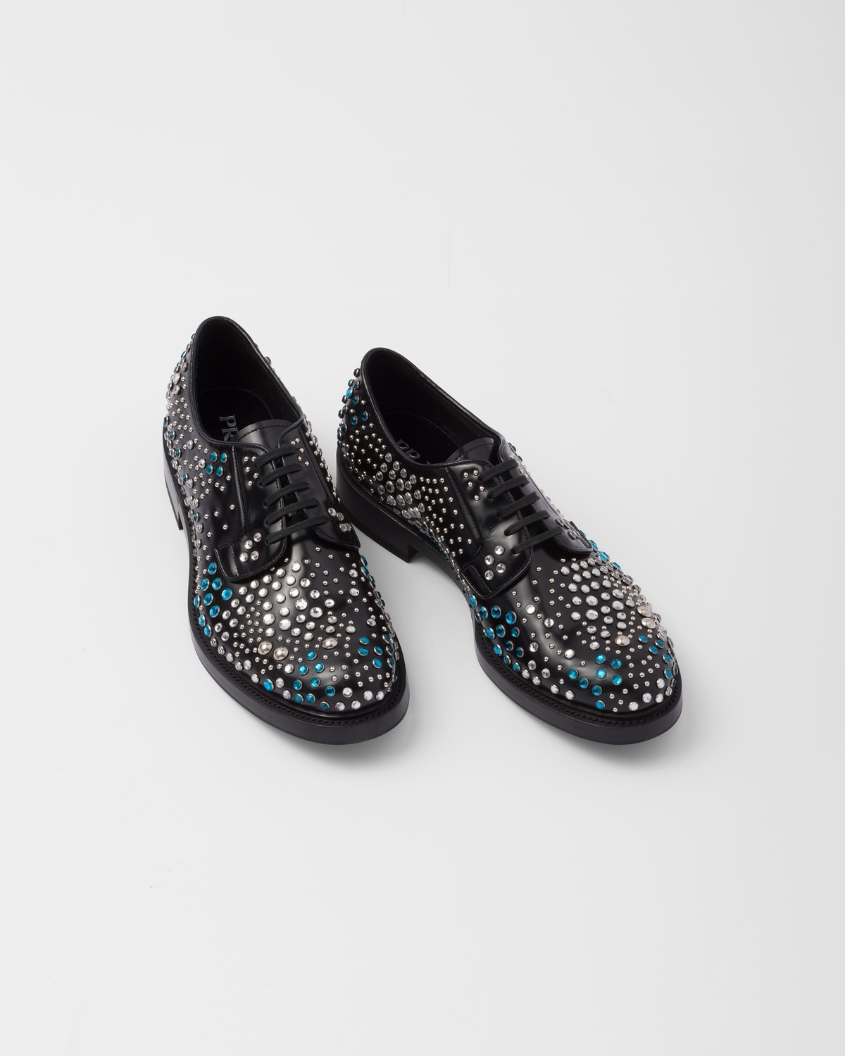 Brushed leather derby shoes with studs and rhinestones - 4