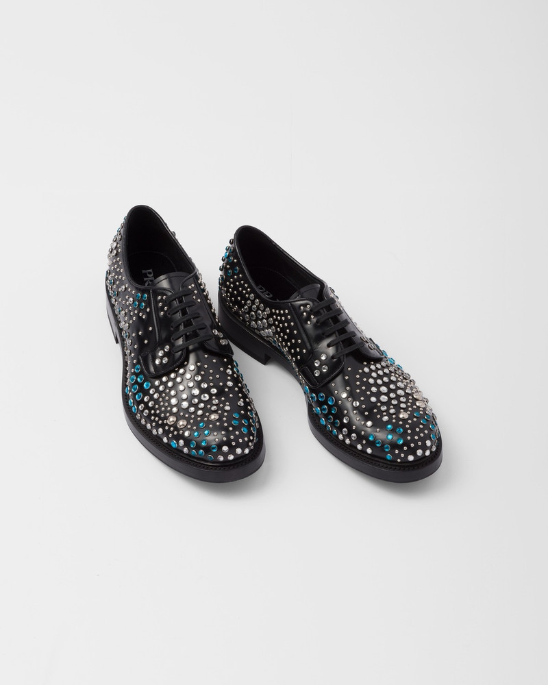 Brushed leather derby shoes with studs and rhinestones 4