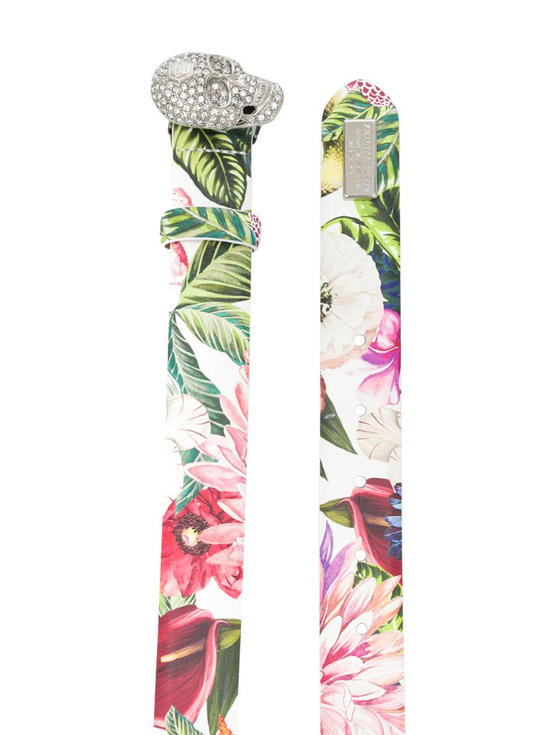 PHILIPP PLEIN floral-print buckled belt outlook