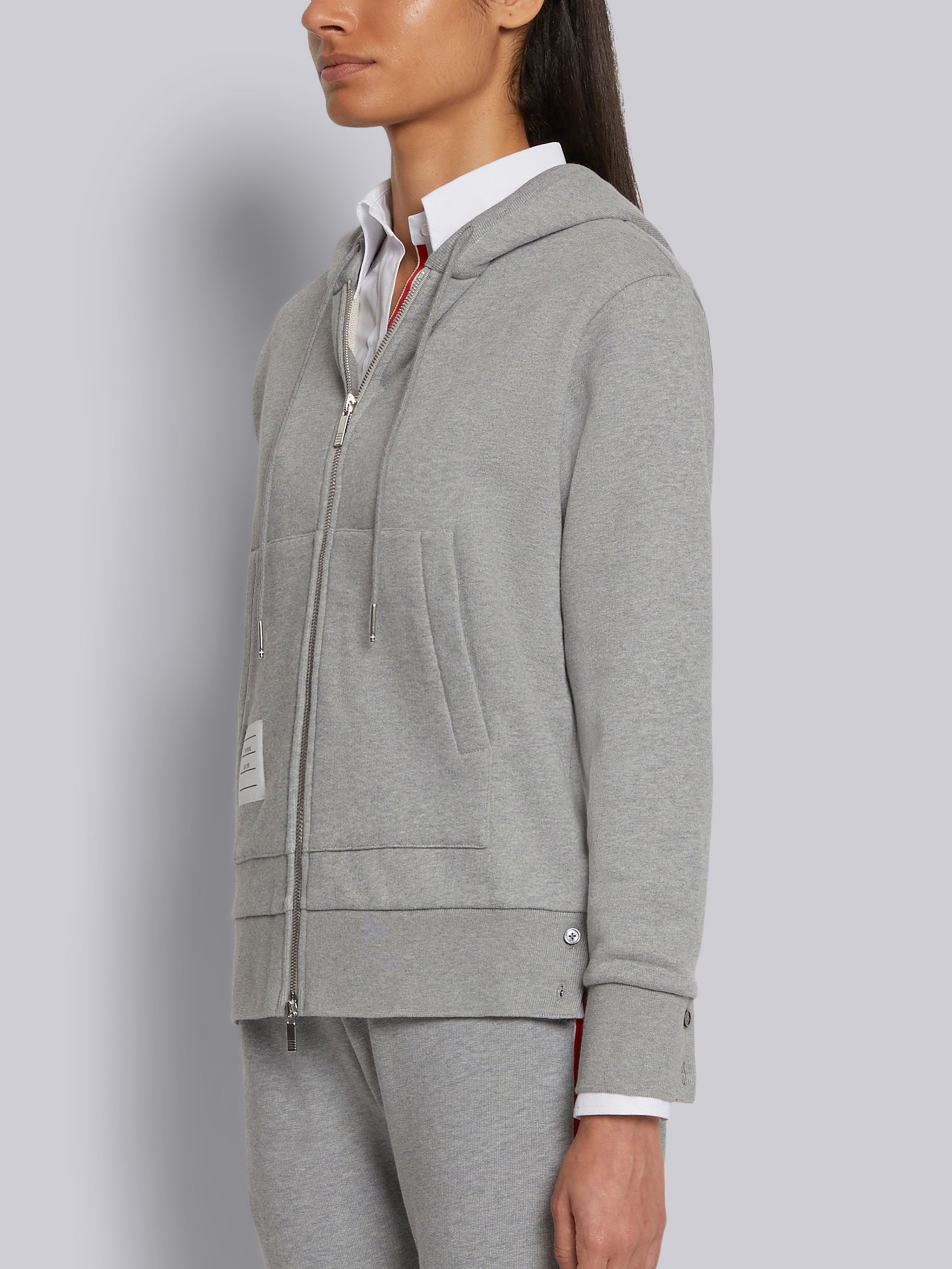 Light Grey Classic Loopback Cotton Center Back Stripe Zip-up Hoodie - 2