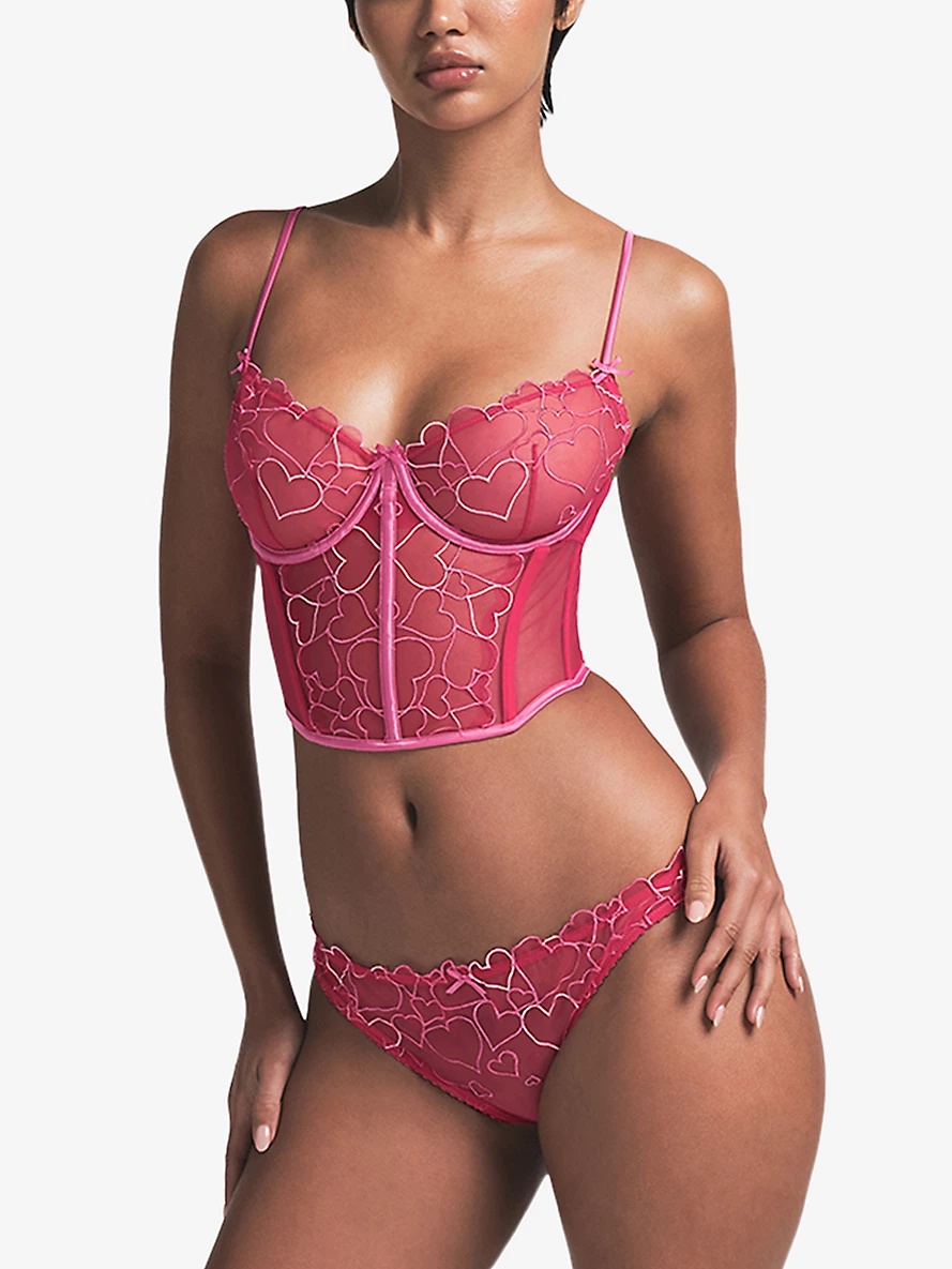 Embroidered Underwired Cropped Tulle Corset - 2