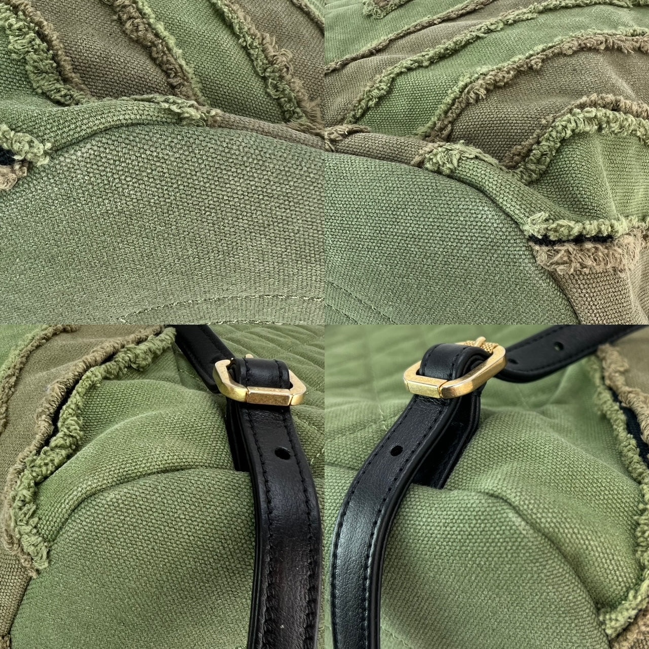 CHANEL Backpack Canvas Chevron Cuba Patchwork Khaki Green Backpack Preowned - 6