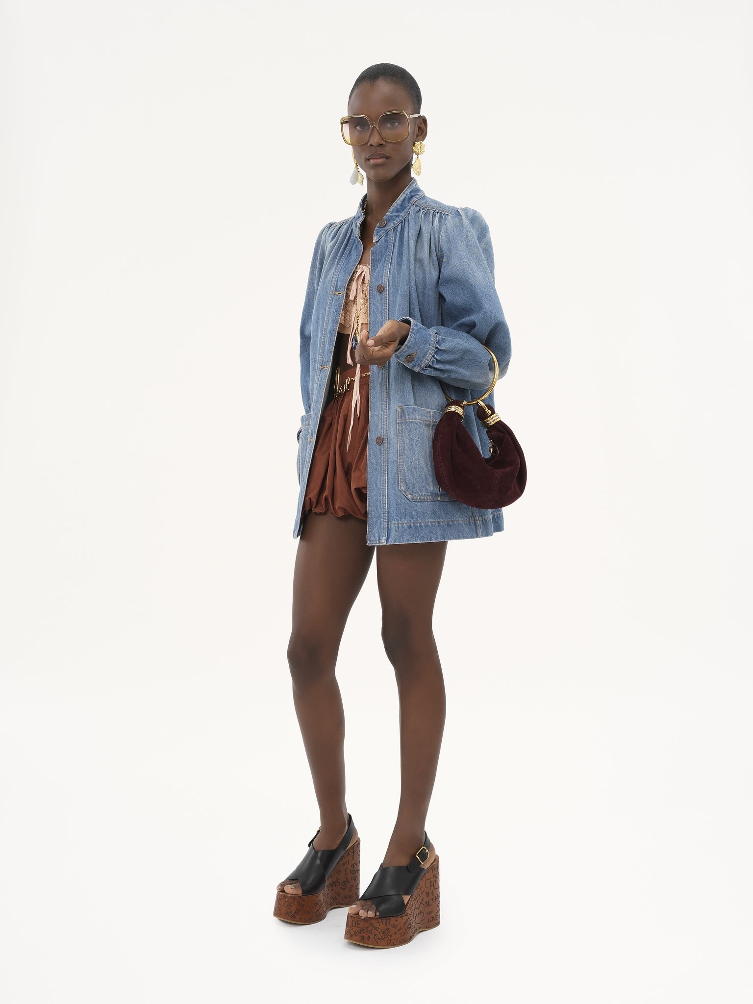 HIGH-NECK GATHERED JACKET IN DENIM - 3