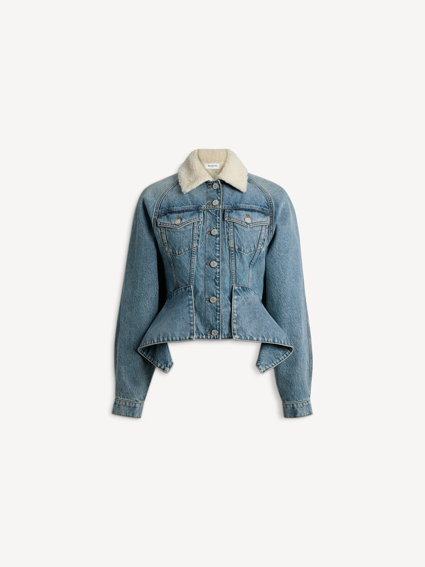 Denim signature jacket with shearling collar - 1