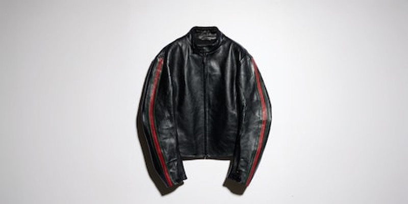 Leather biker jacket with Web detail 1