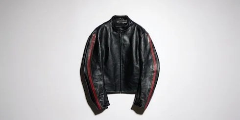 Leather biker jacket with Web detail - 1