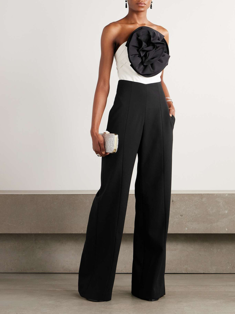 CAROLINA HERRERA Strapless cropped appliquéd pleated silk-twill top Black outlook