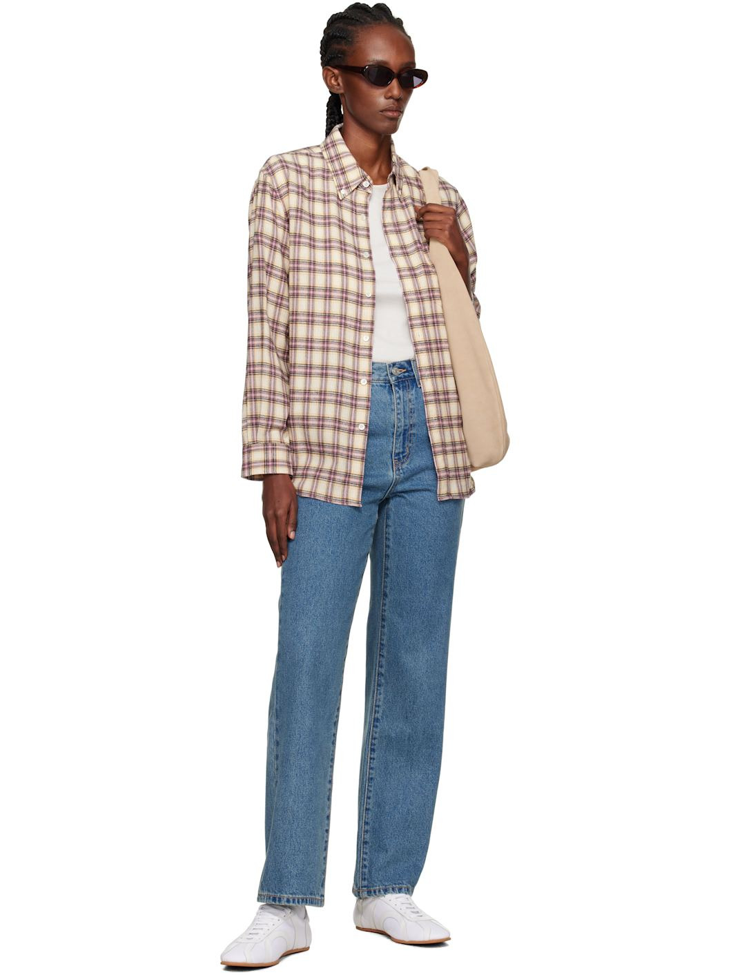 Beige & Pink Check Flannel Shirt - 4