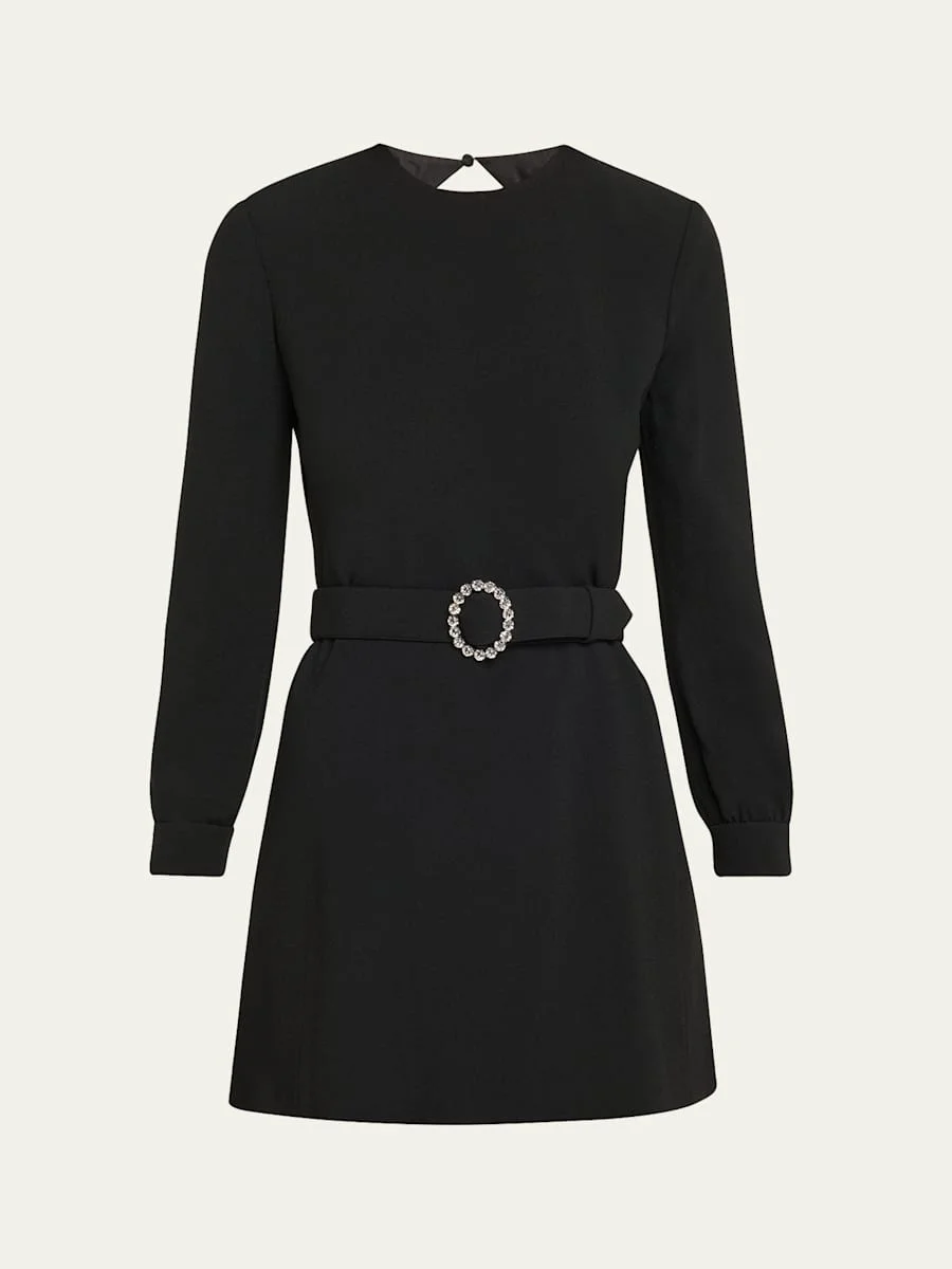 Wool-Cotton Belted A-Line Mini Dress - 1