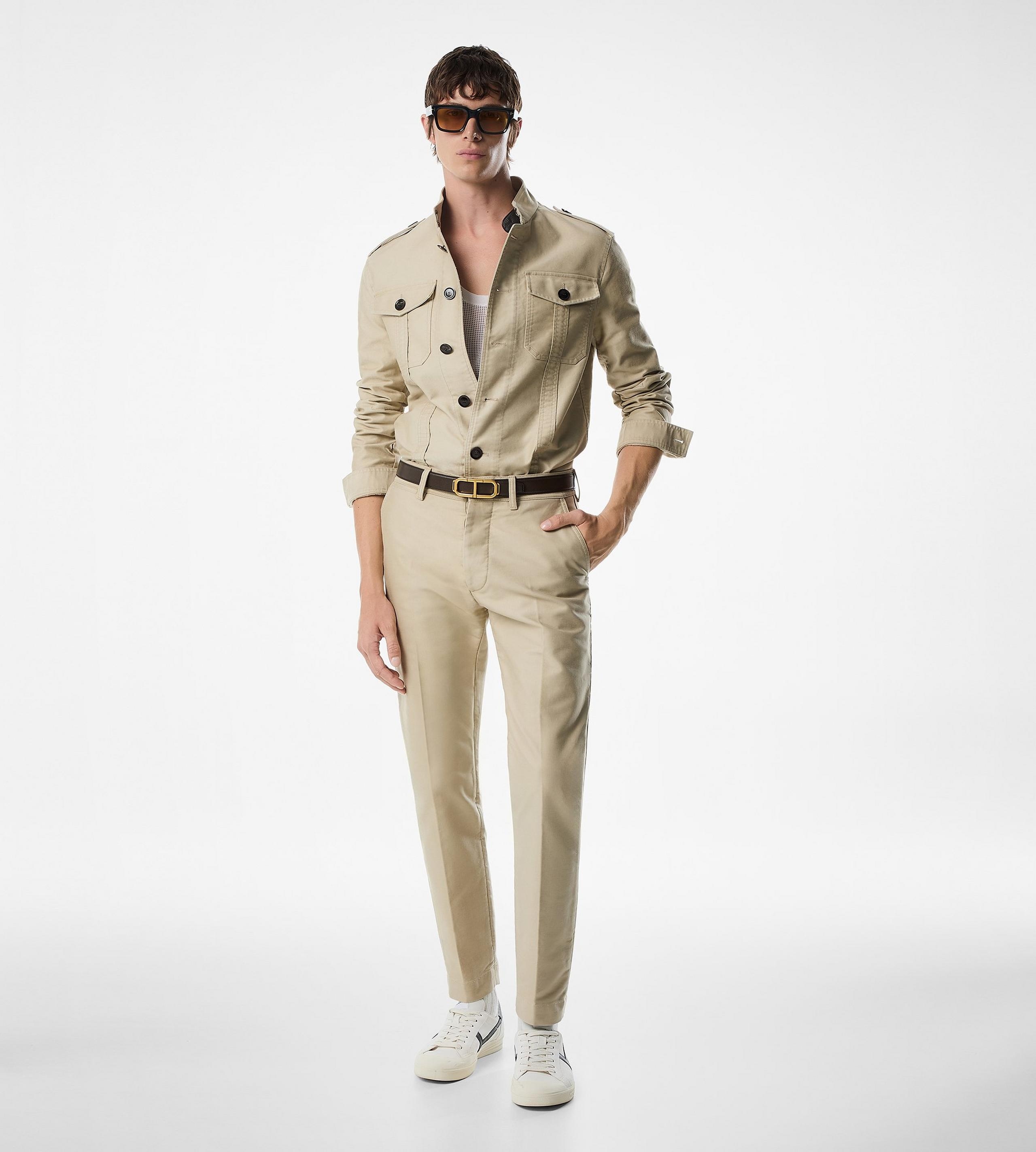 COTTON SATIN STAND COLLAR OUTERSHIRT - 2
