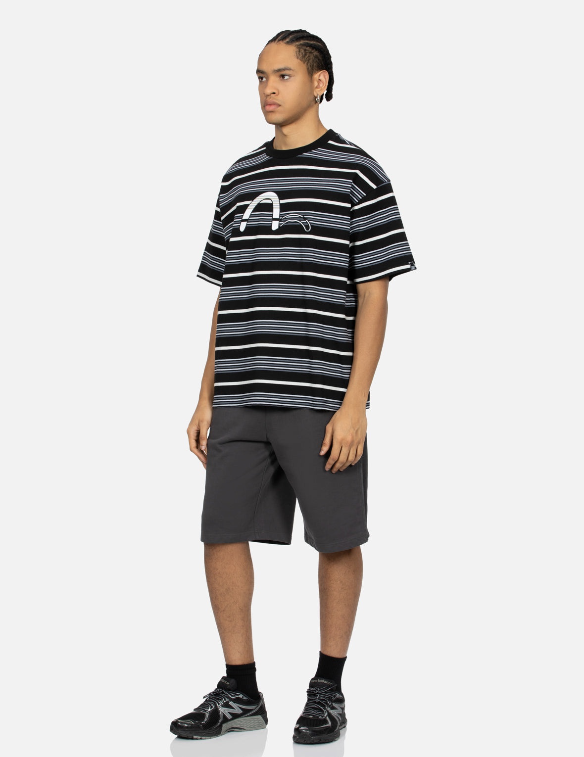 Striped Seagull Appliqué Embroidery Loose Fit T-shirt - 3