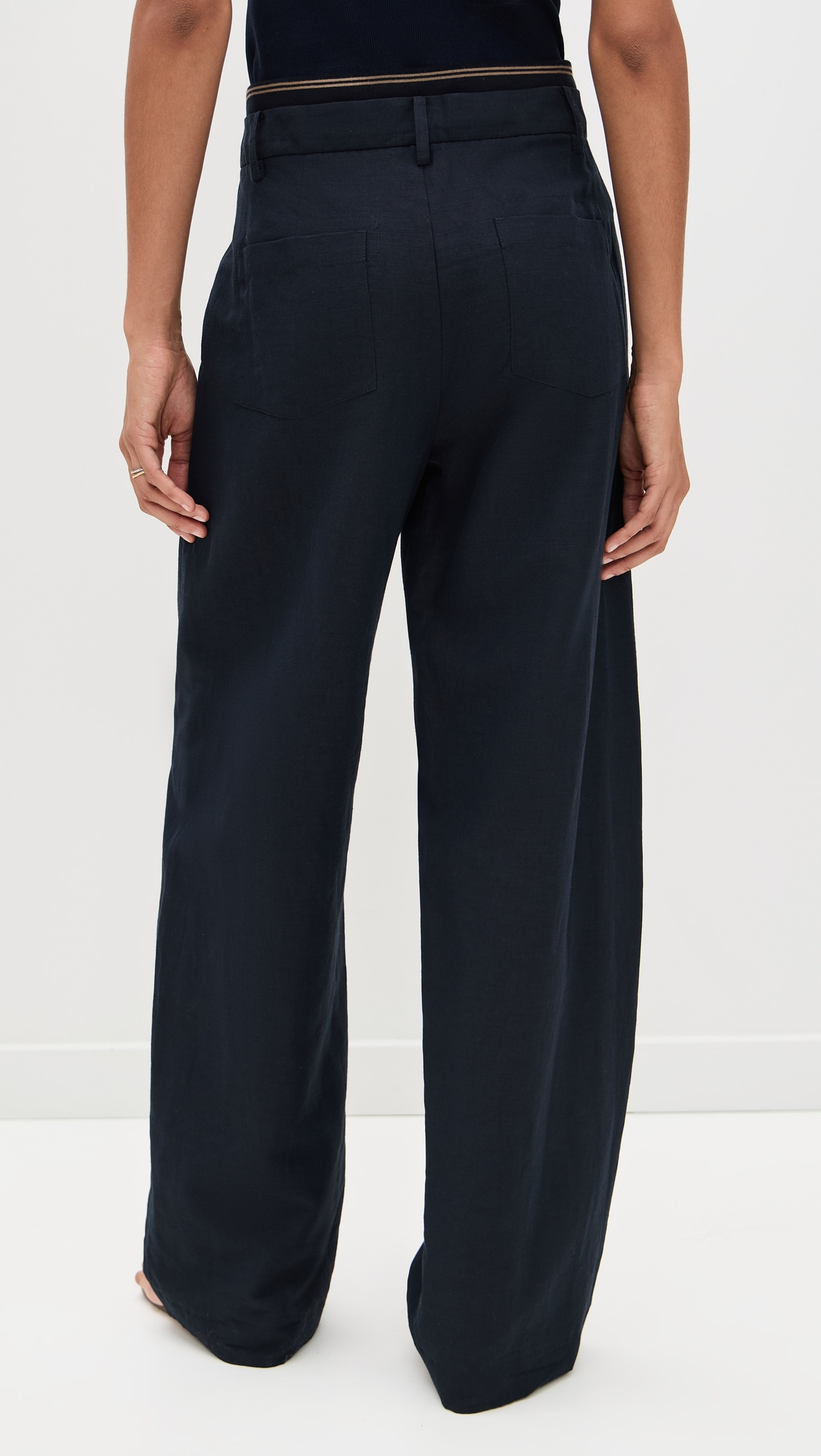 High Waist Rib Trim Trousers - 2