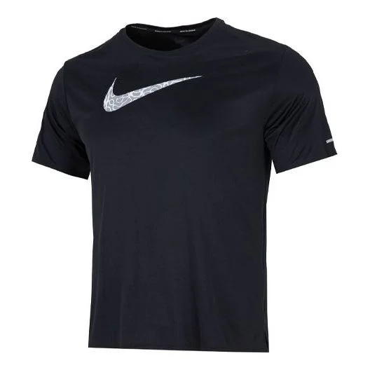Nike Dri-FIT Wild Run Miler Casual Breathable Running Solid Color Reflective Sports Short Sleeve Bla - 1