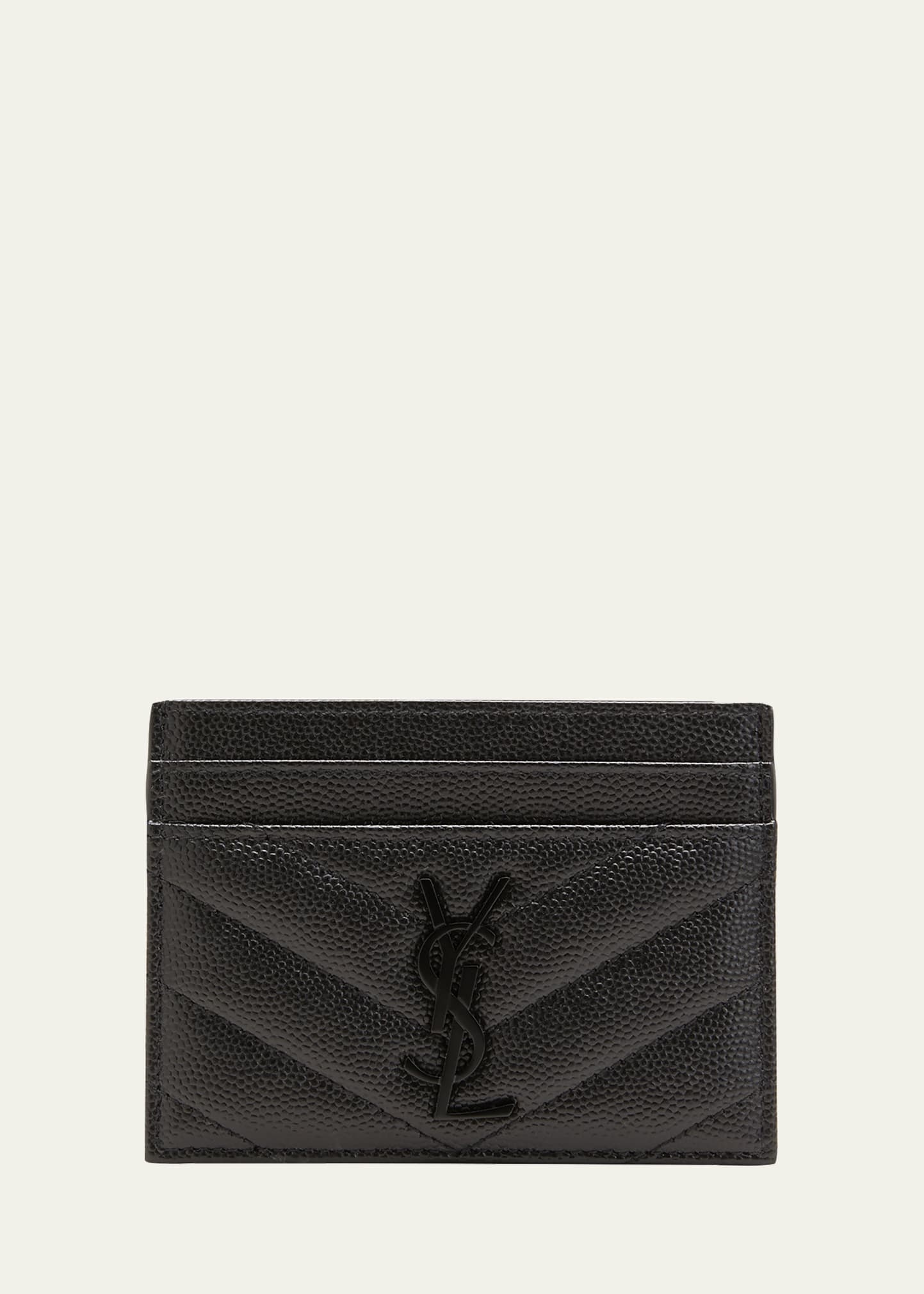 YSL Monogram Quilted Grain de Poudre Card Case - 1