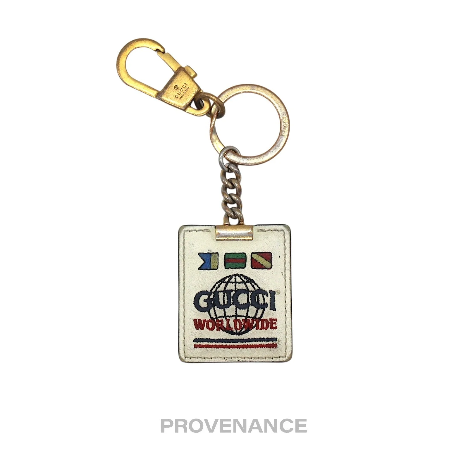 Gucci Embroidered Worldwide logo Keychain - White Leather - 1
