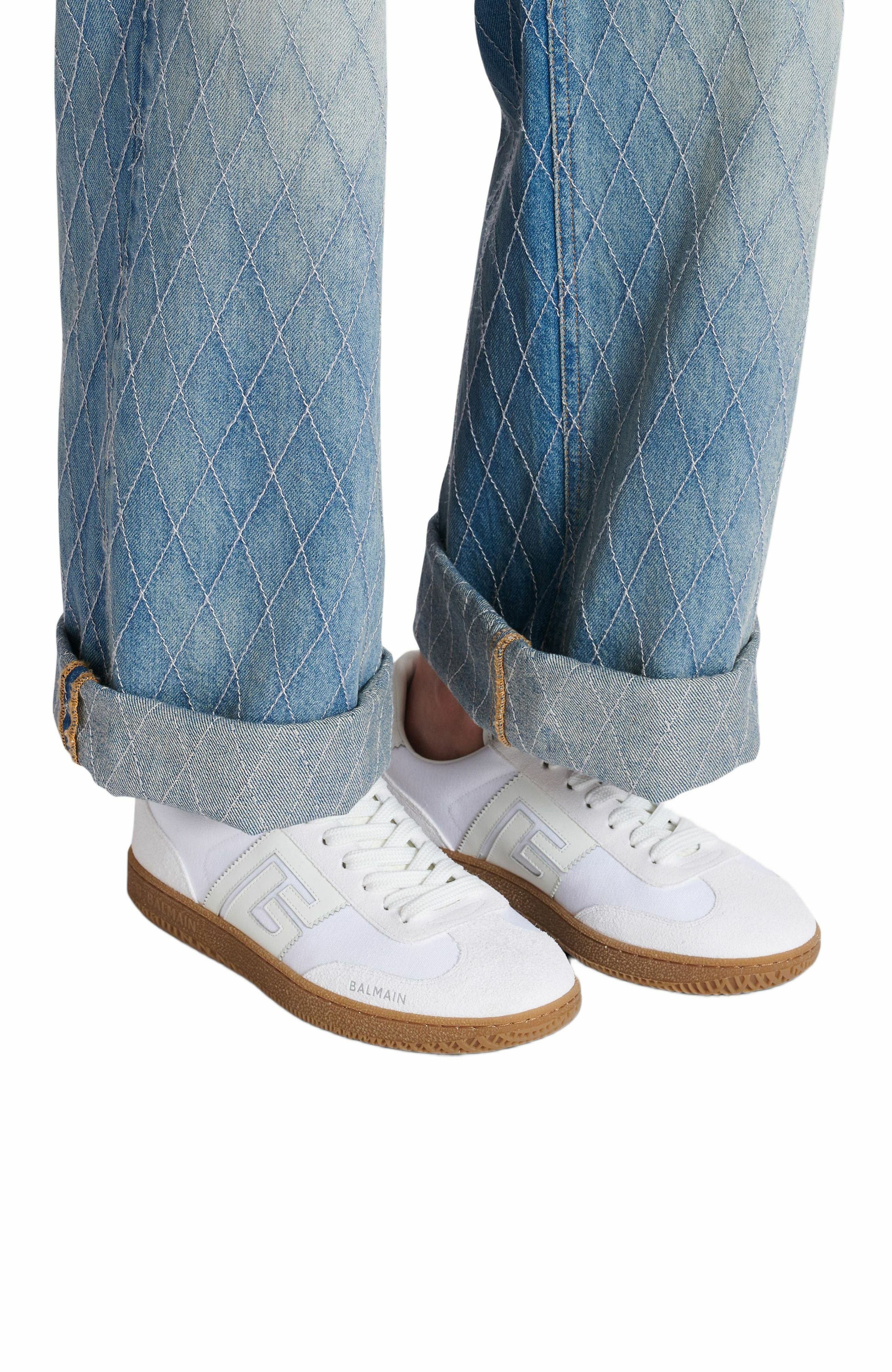 Leather and canvas Balmain Swan trainers in White at Nordstrom - 2