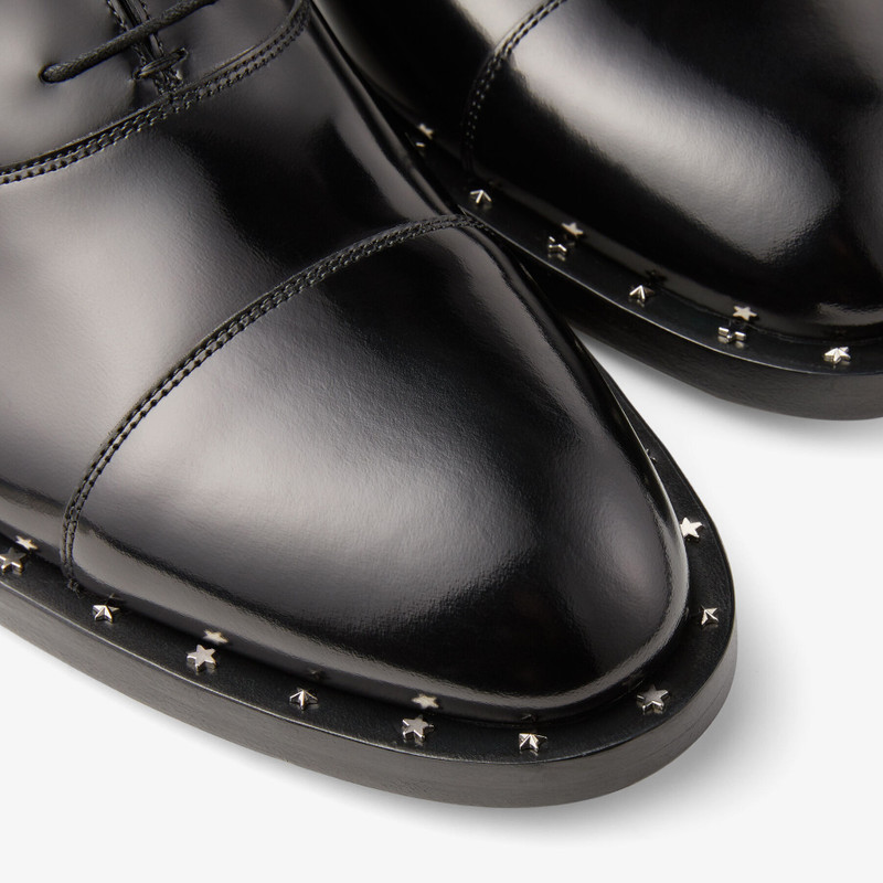 Finnion
Black Brush-Off Leather Oxford Shoes with Star Studs 3