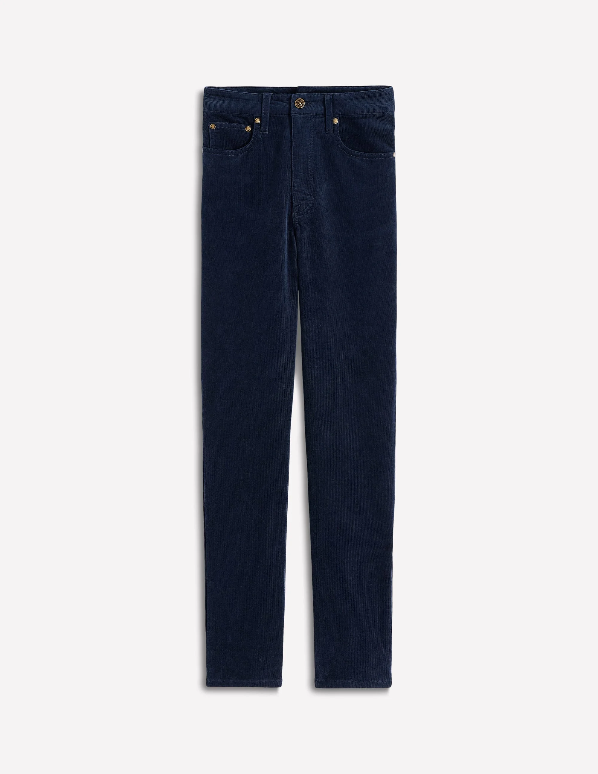 High Rise Cord Slim Jeans-Navy - 1