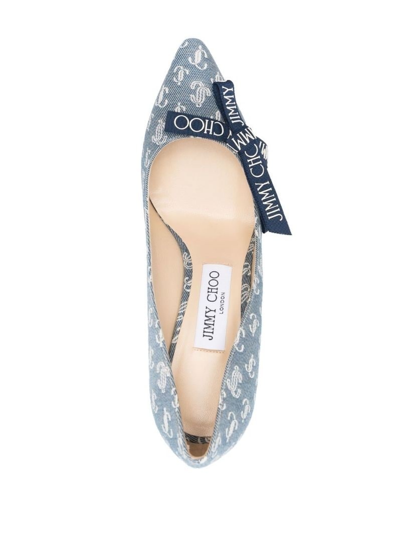 all-over-logo-print denim pumps - 4