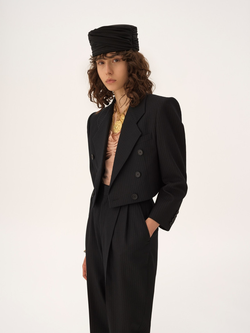 DOUBLE-BREASTED CROPPED SPENCER JACKET IN STRIPED WOOL 3