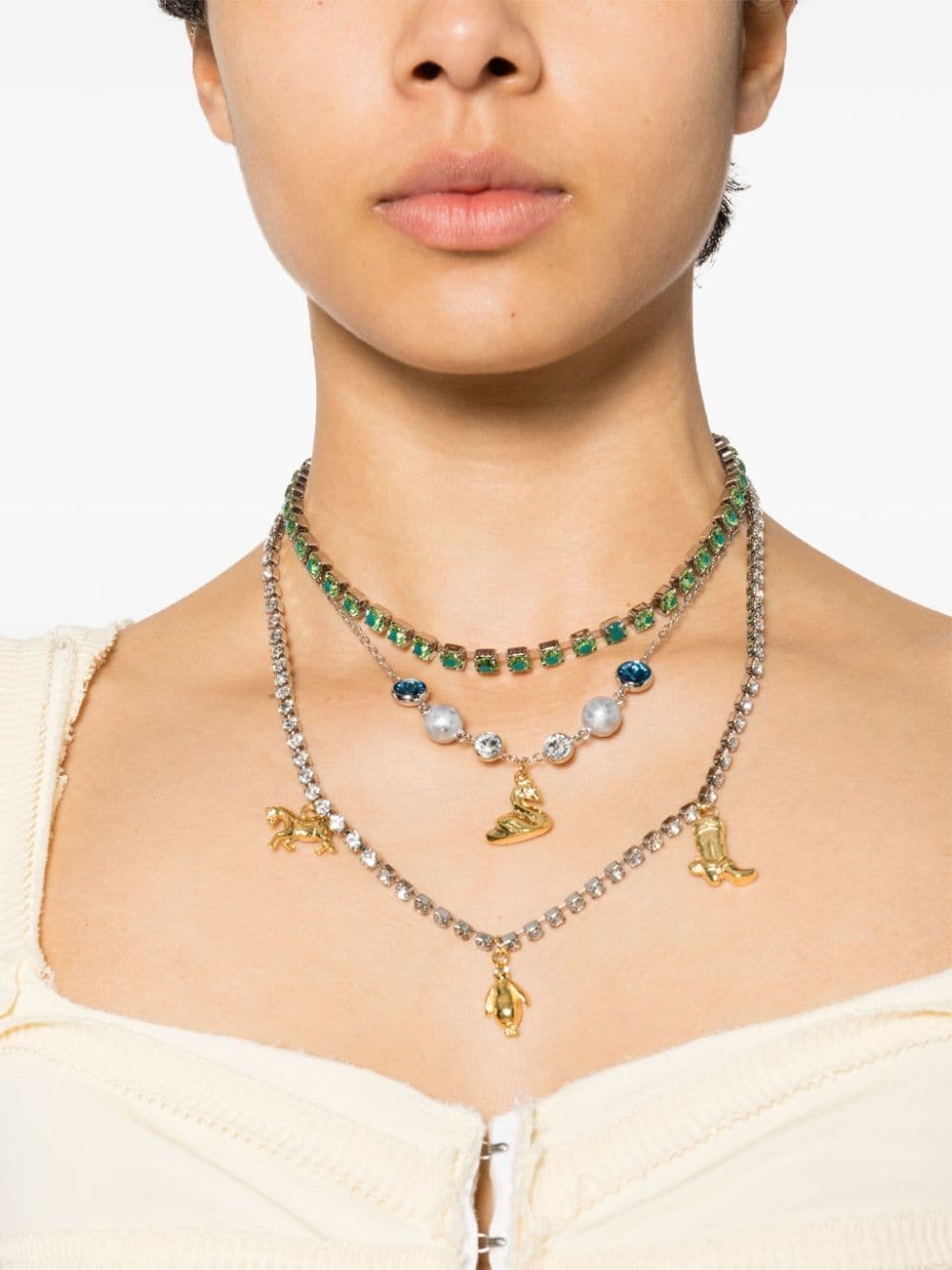 gem-embellished layered necklace - 2