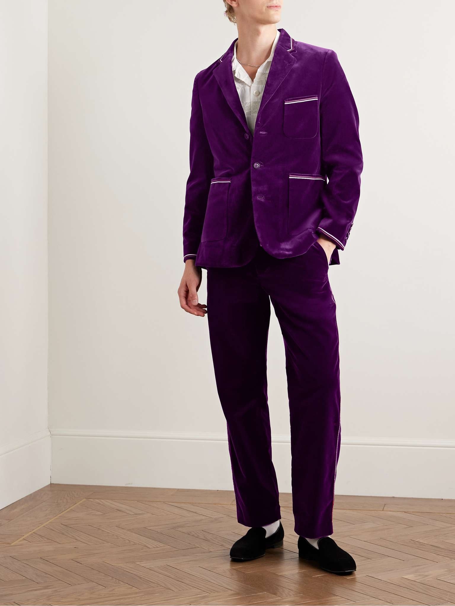 Showcase Straight-Leg Soutache-Trimmed Cotton-Velvet Suit Trousers - 2