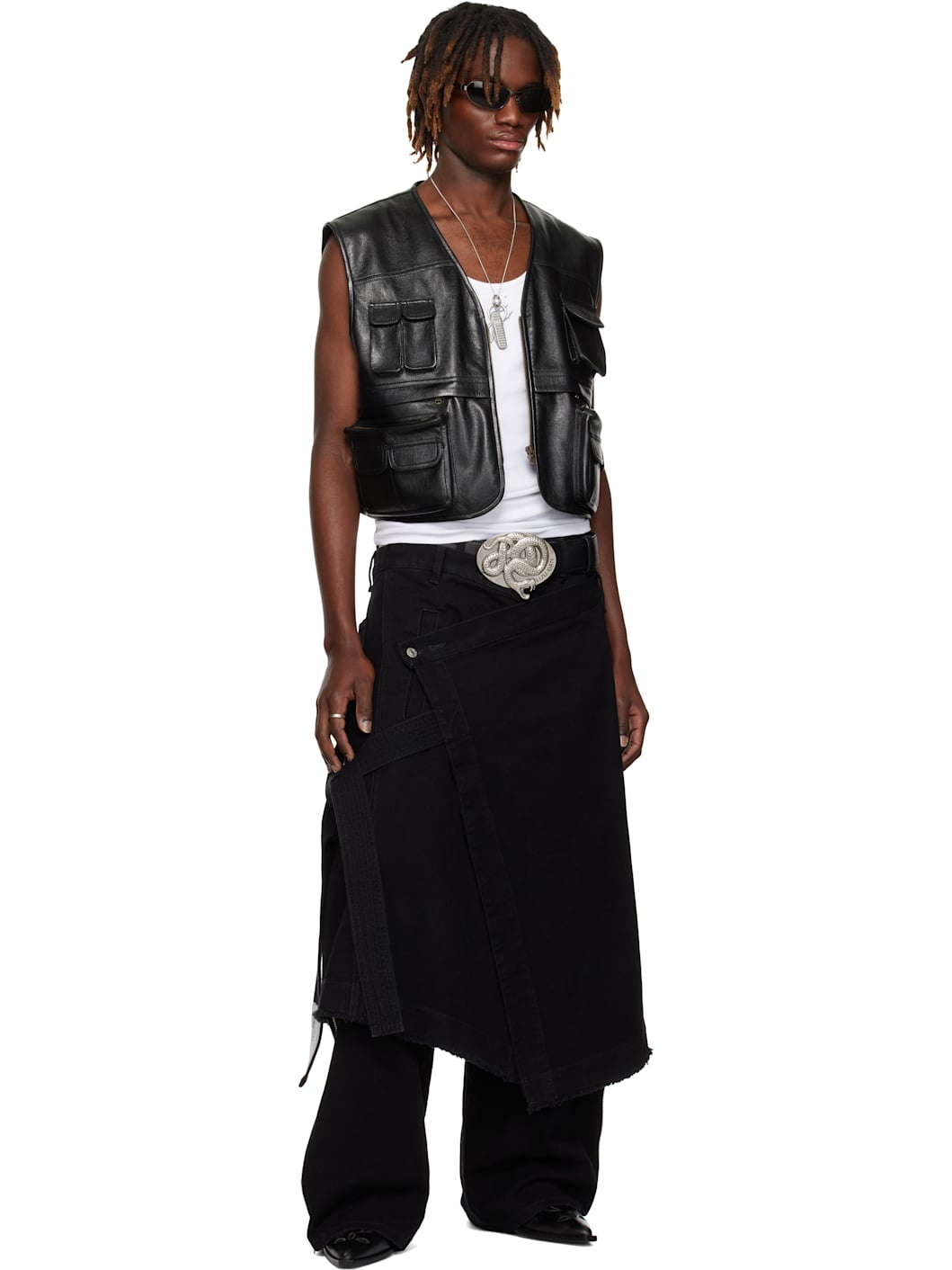 Black Apron Denim Skirt - 5