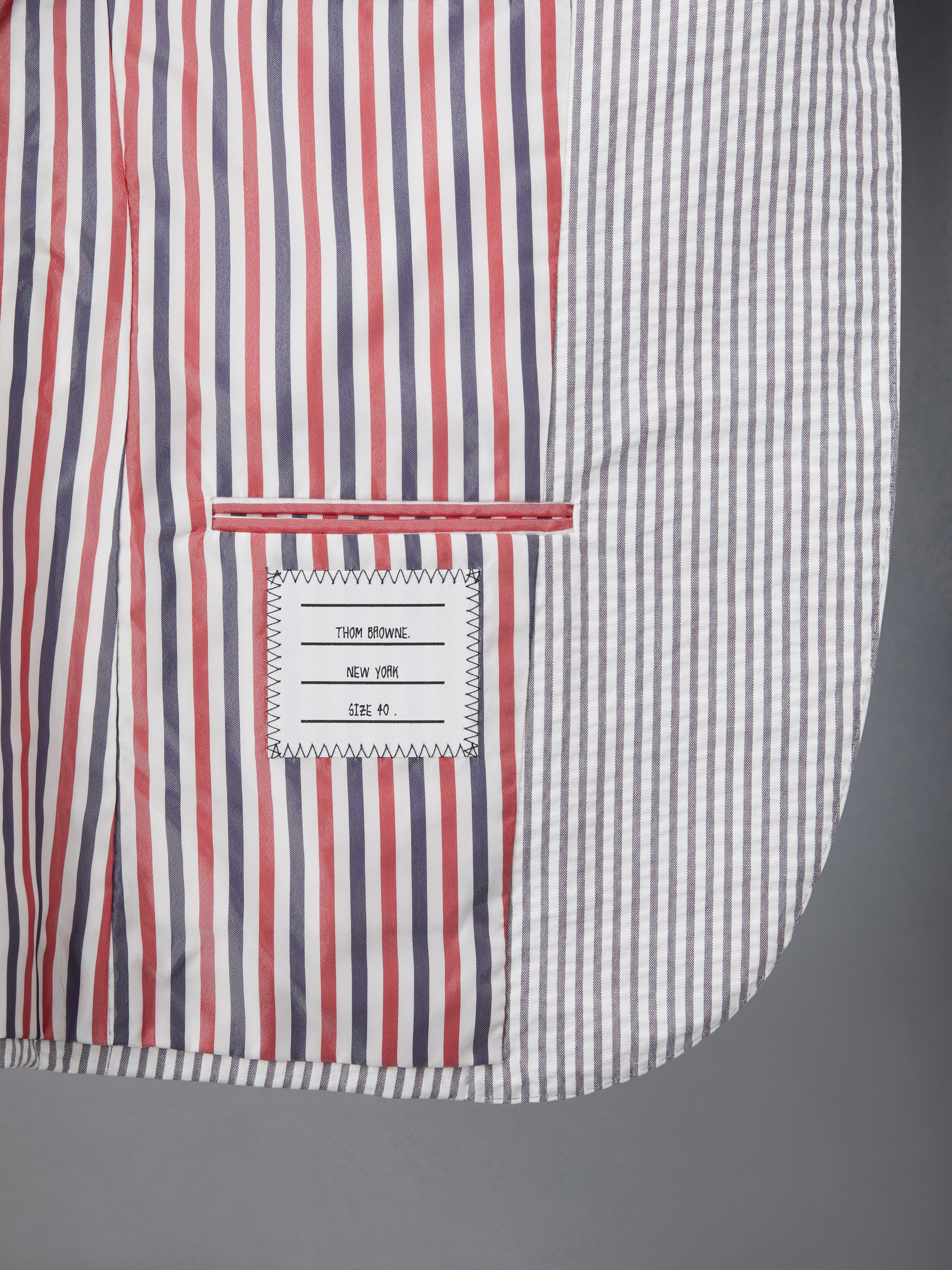 Medium Grey Striped Seersucker Half-lined Single Breasted High Armhole Sport Coat - 6