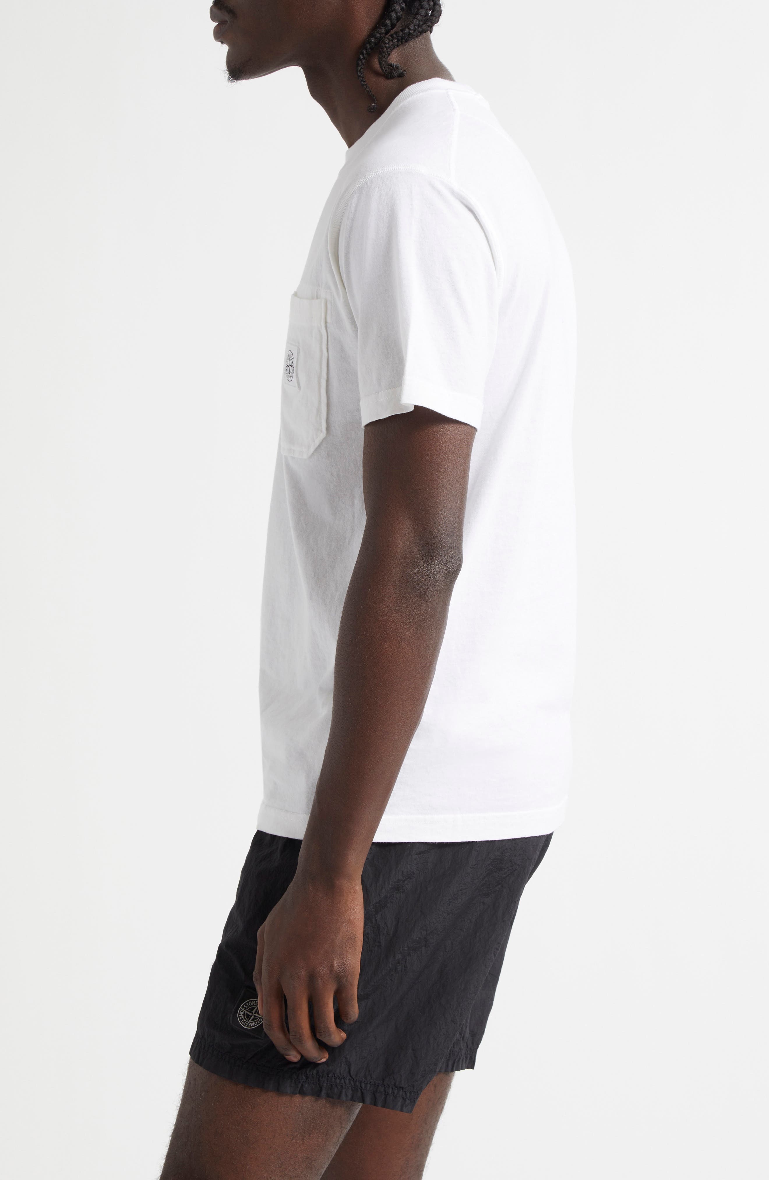 Stone Island Compass Logo Patch Organic Cotton Pocket T-Shirt in White at Nordstrom - 4