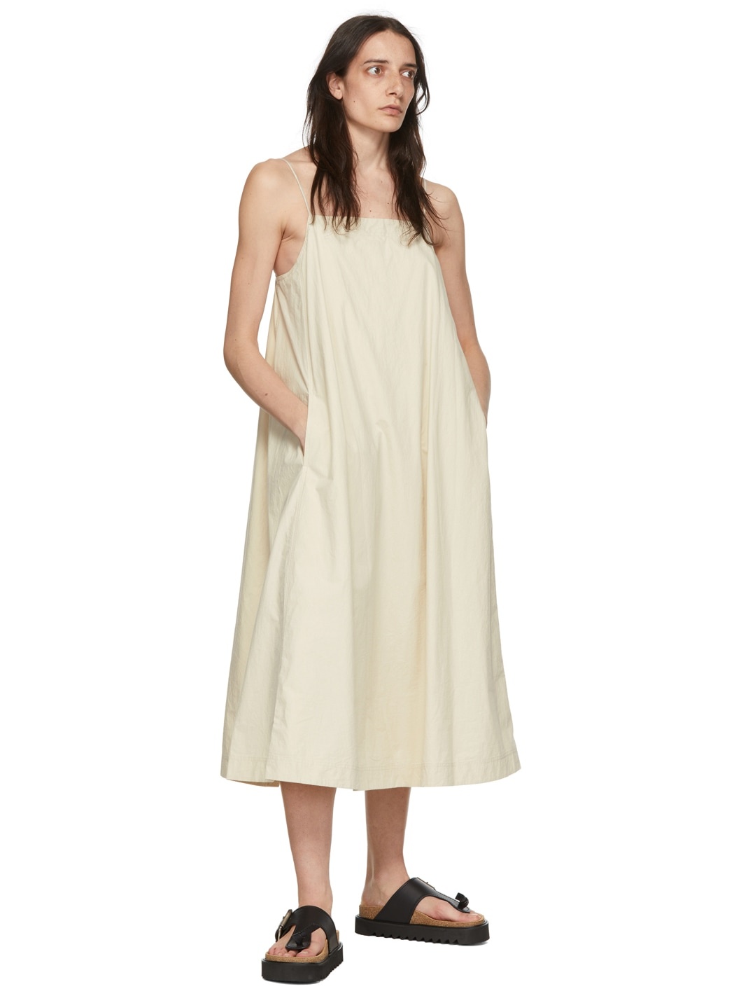 Beige Cotton Midi Dress - 4