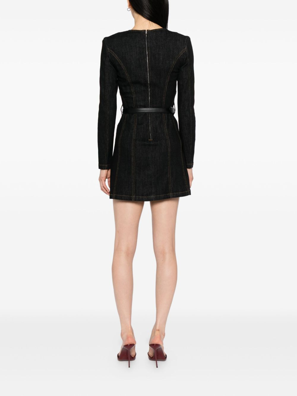 denim long-sleeves mini dress - 4