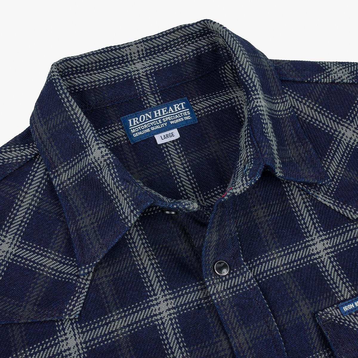 IHSH-411-BLK 9oz Selvedge Indigo Check Flannel Western Shirt - Black - 7