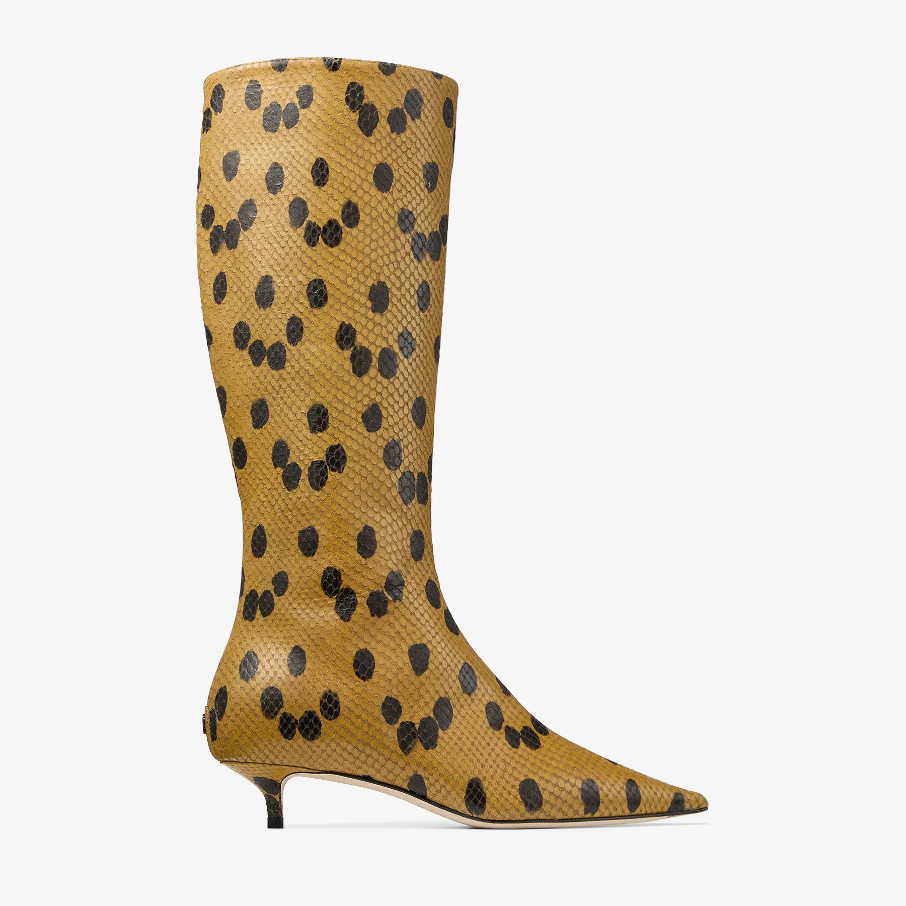 Amis Knee Boot 35 Cigar and Black Spotty Elaphe Printed Leather Knee-High Boots - 1