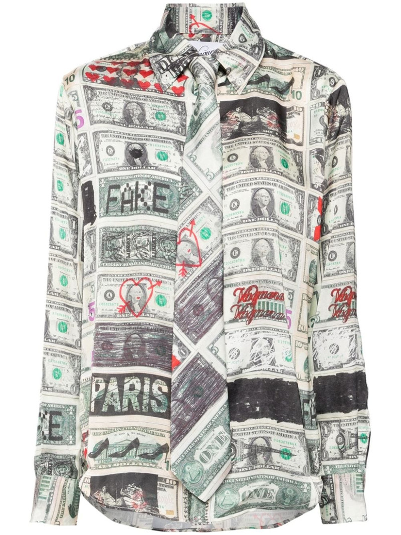dollar-print tie-detail shirt 1