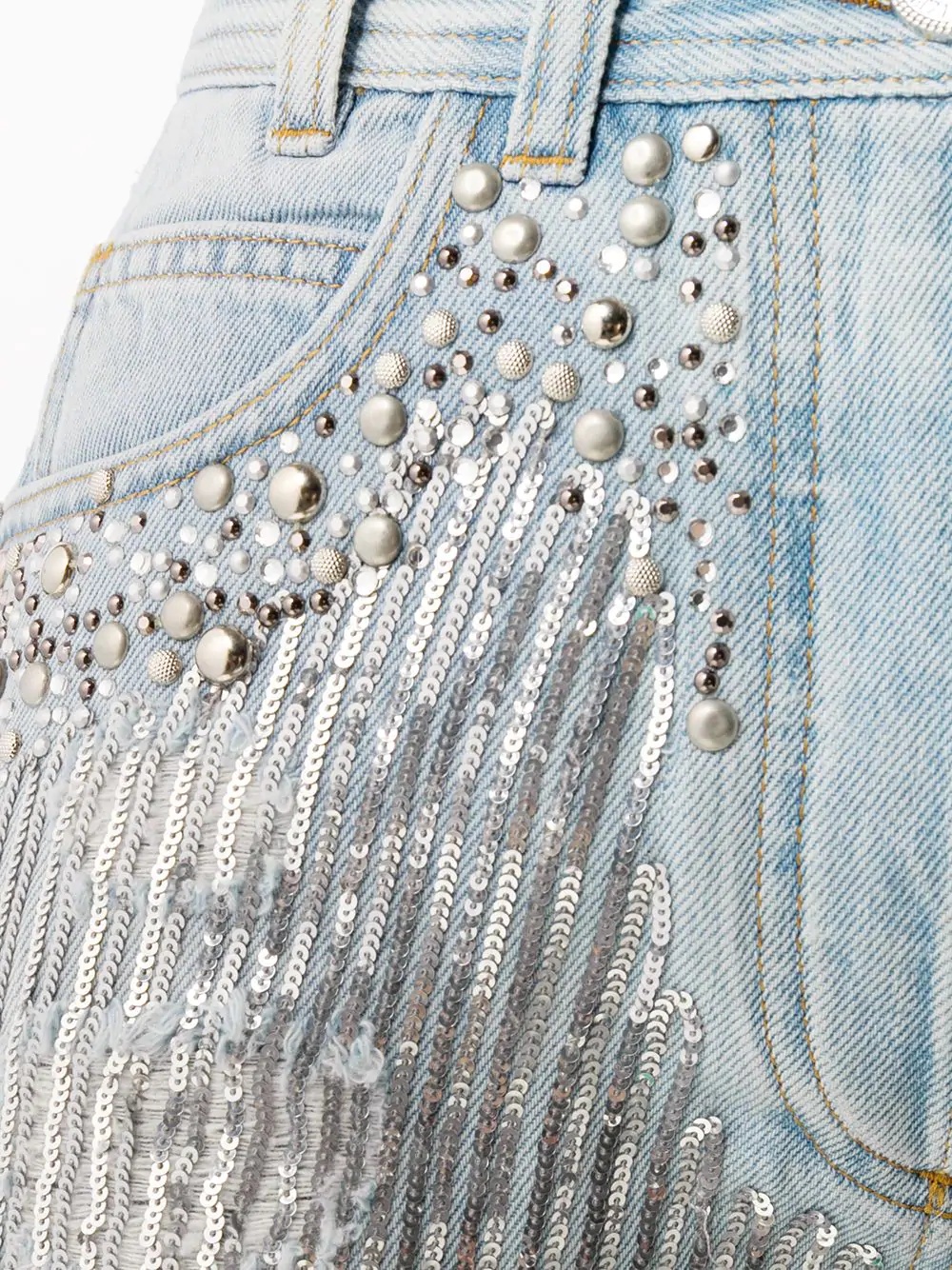 embellished detail denim shorts - 5