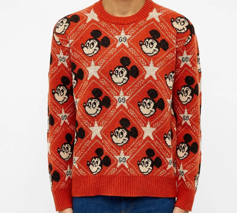 GUCCI Gucci x Disney Mickey Mouse Pattern Crewneck Knitted Sweater For Men Orange 601563-XKA57-7841 outlook