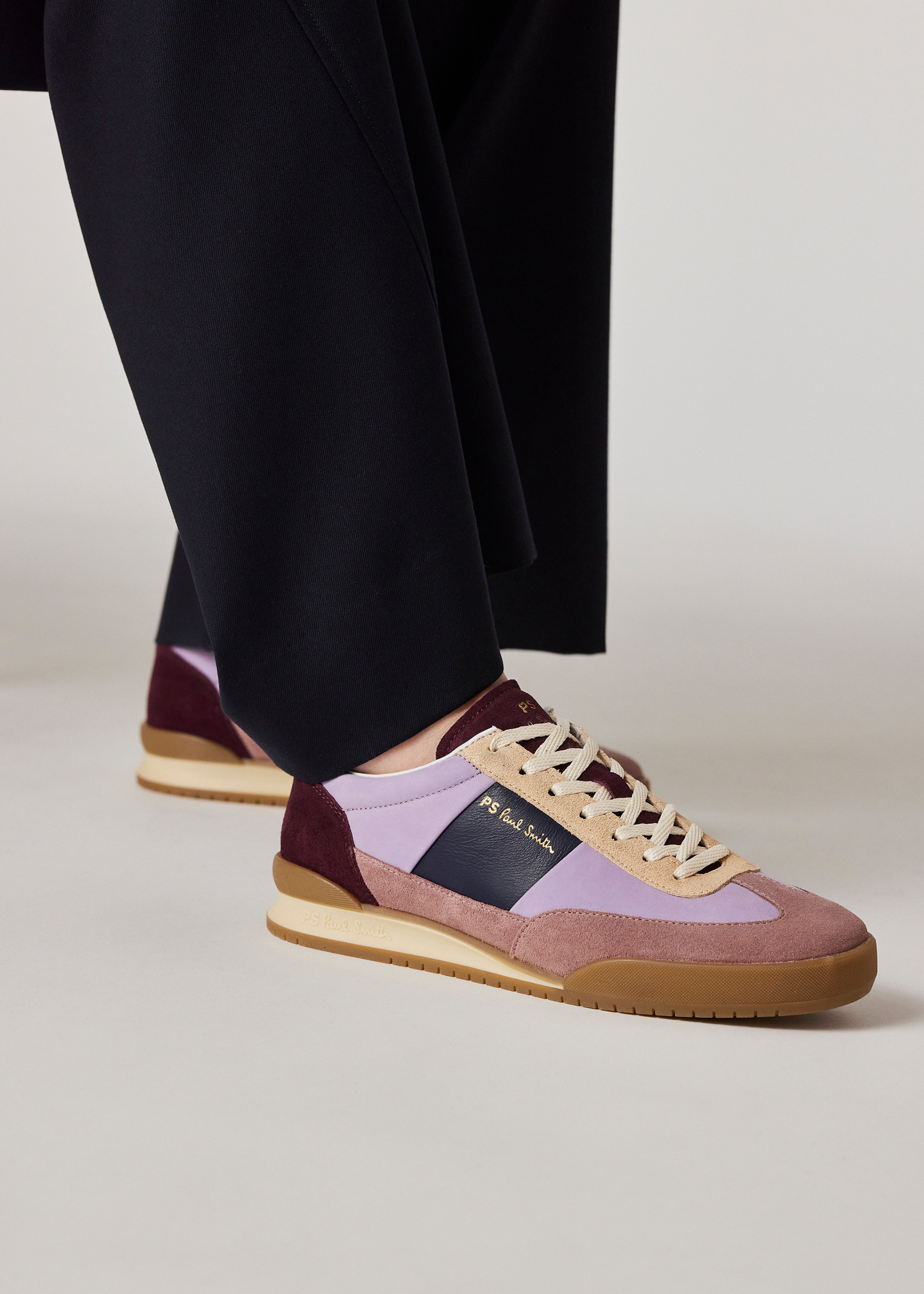 Women's Nubuck Purple 'Dover' Colourblock Retro Gum Trainers - 6