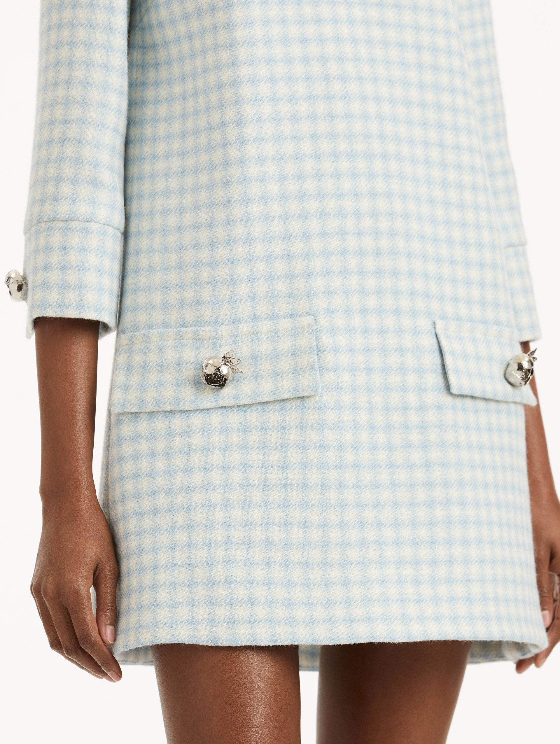CHECKED TWEED LONG SLEEVE DRESS - 5