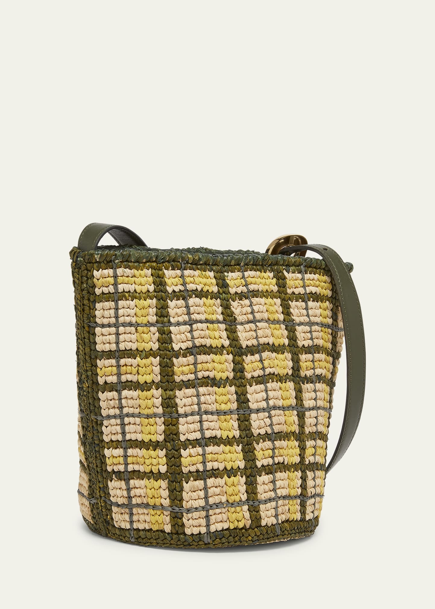 Small Plaid Raffia Bucket Bag - 3