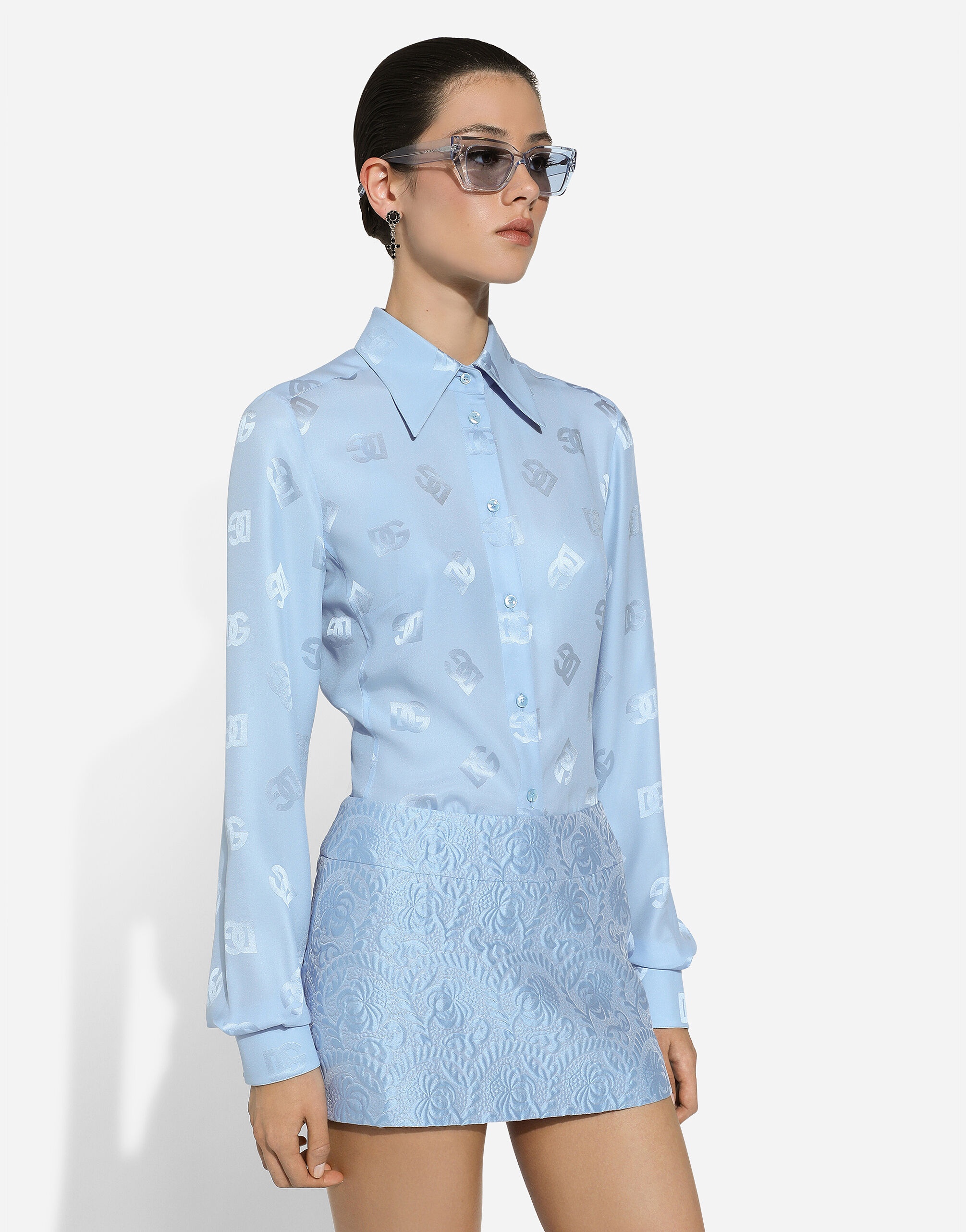 Silk jacquard shirt with all-over DG logo - 4