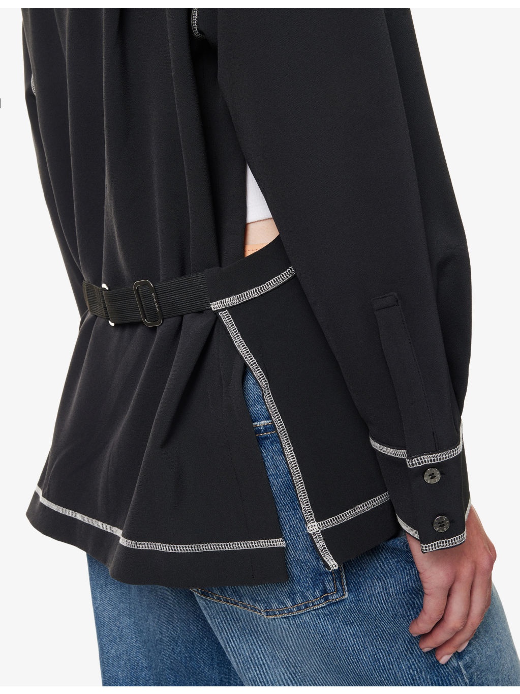 Cut-Out Contrast-Stitch Stretch-Woven Shirt - 5