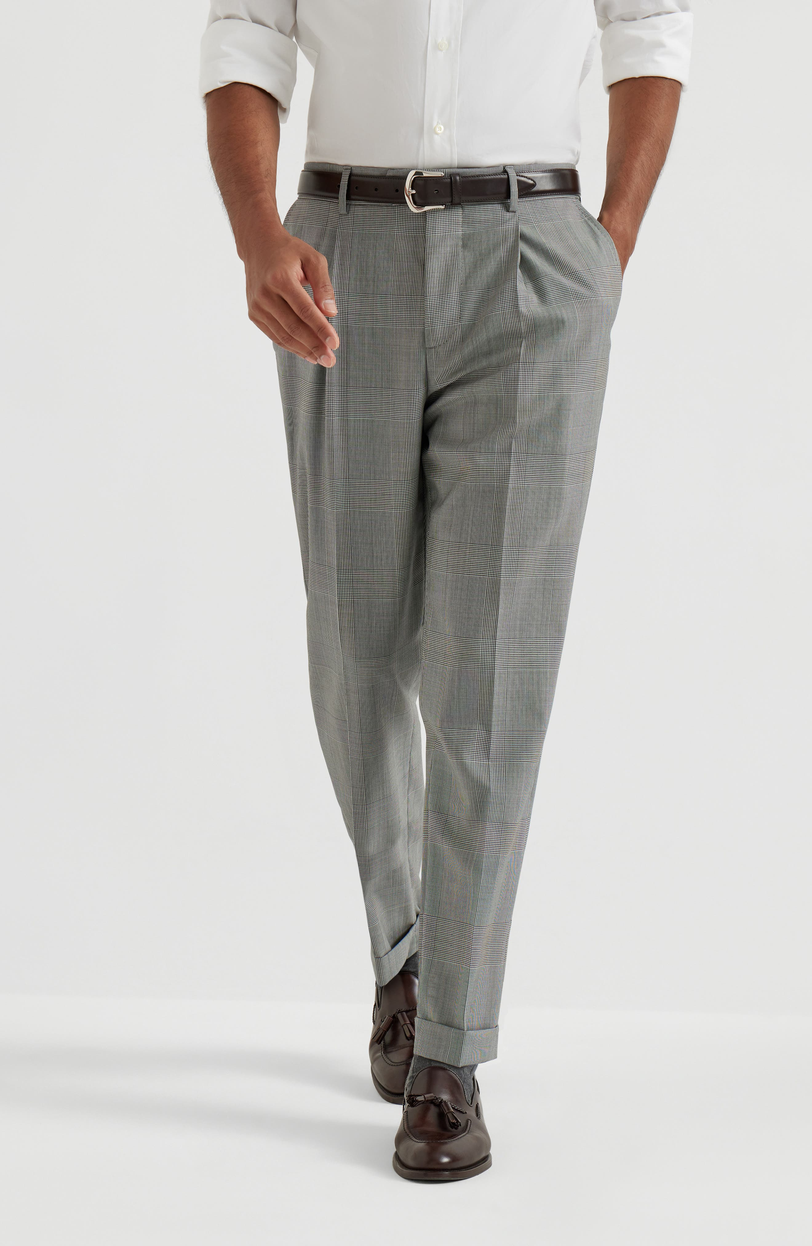 Brunello Cucinelli Prince of Wales trousers in Grey at Nordstrom - 2